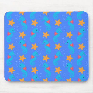 Blå sjöhästar och Starfish Mönster Musmatta