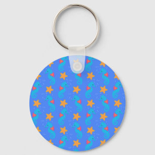 Blå sjöhästar och Starfish Mönster Nyckelring