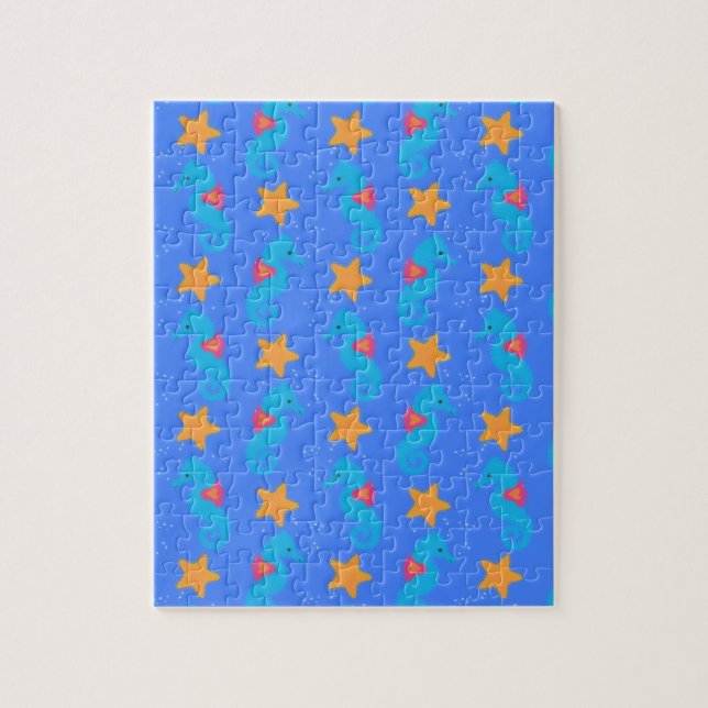 Blå sjöhästar och Starfish Mönster Pussel (Vertikal)