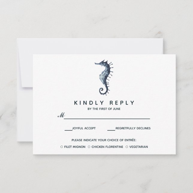 Blå sjöhästen | Bröllop OSA med måltid Kort (Framsida)