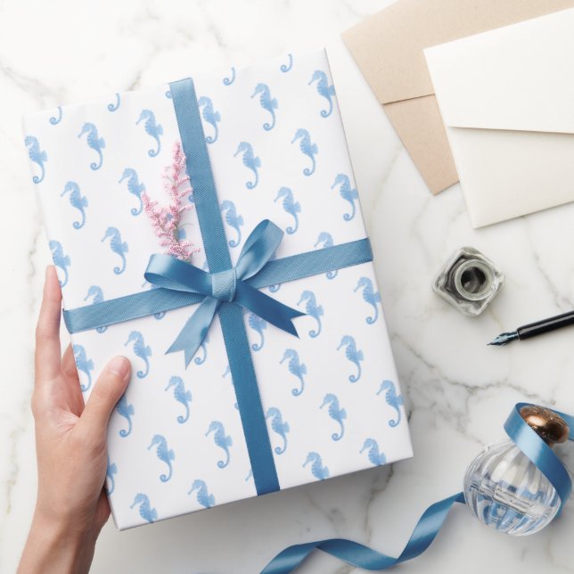 Blå sjöhästs kustmönster inslagspapper presentpapper (Gifting)