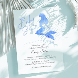 Blå sjöjungfru babyflicka shower watercolor enkel inbjudningar