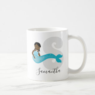 Blå Sjöjungfru Namn Monogram kaffe Mugg