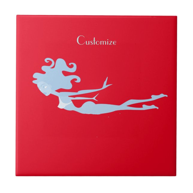 Blå Sjöjungfru Swimmer Thunder_Cove Kakelplatta (Framsidan)