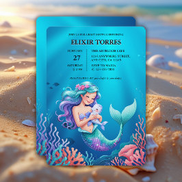 Blå Sjöjungfru under Sea Baby Shower Inbjudningar