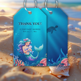 Blå Sjöjungfru under Sea Baby Shower Presentetikett