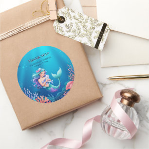 Blå Sjöjungfru under Sea Baby Shower Runt Klistermärke