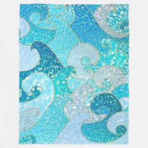 Blå Sjöjungfrun Faux Glitter-Teal-Guld Fleecefilt