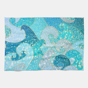 Blå Sjöjungfrun Faux Glitter-Teal-Guld Kökshandduk