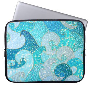 Blå Sjöjungfrun Faux Glitter-Teal-Guld Laptop Sleeve