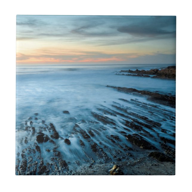 Blå sjölandskap i sunset, Kalifornien Kakelplatta (Framsidan)