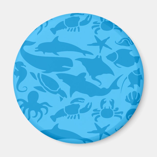 Blå sjölivet Mönster Magnet (Framsidan)