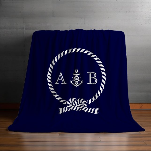 Blå sjömansrope och Anchor Monogrammed Fleecefilt (Skapare uppladdad)