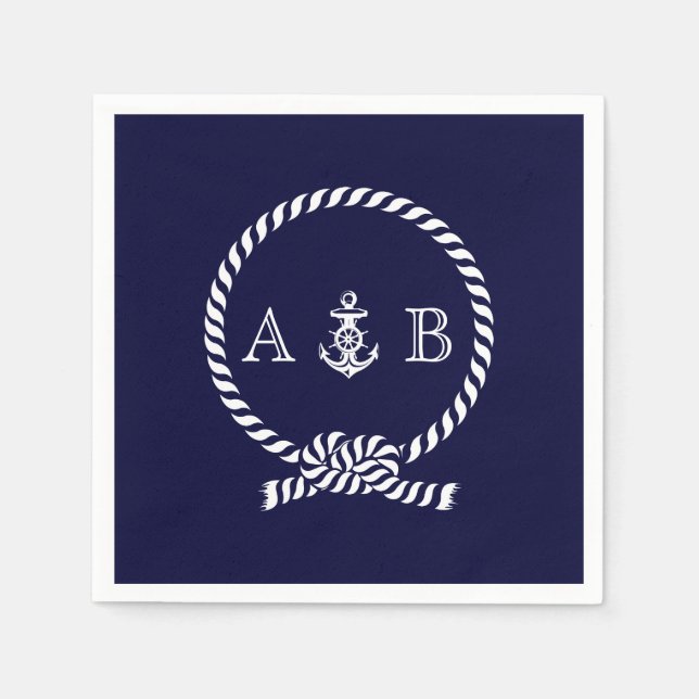Blå sjömansrope och Anchor Monogrammed Pappersservett (Framsidan)