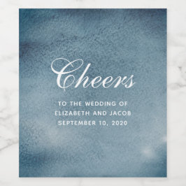 Blå sjön bröllop. Daglig modern vattenfärgsflotta Vinflaska Etikett