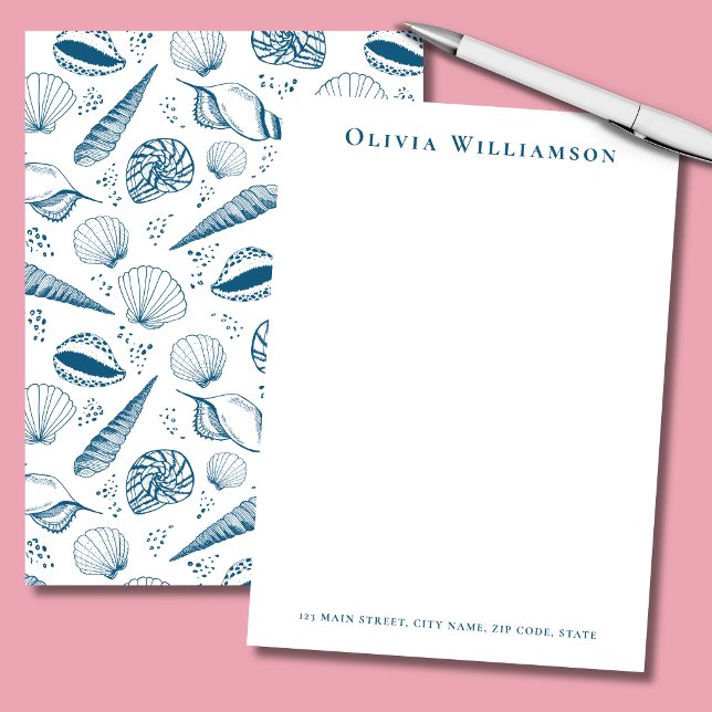 Blå Sjöskal Kustnära Anteckningskort (Teal bue seashells personalized stationery note cards )