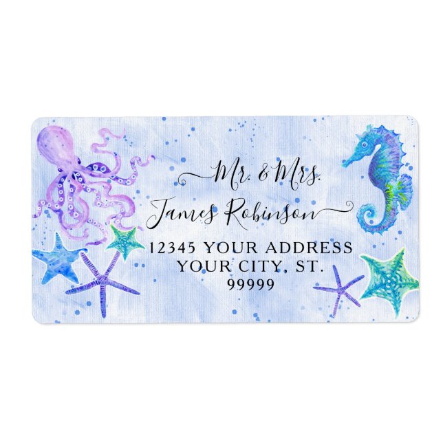 Blå sjöstjärtar Octopus Seaside Baby Shower Fraktsedel (Framsidan)