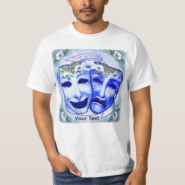 Blå  Skådespelarmasker T Shirt (Framsida)