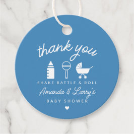 Blå Skaka Skramla och Rulla Baby Shower Gåvor Etiketter
