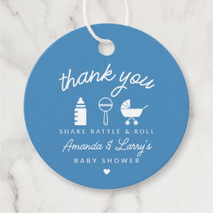 Blå Skaka Skramla och Rulla Baby Shower Gåvor Etiketter