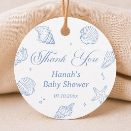 Blå Skal Sjökust Bebis Baby Shower Tacksamhet Gåvor Etiketter