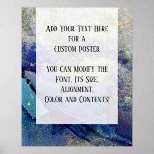 Blå, skalad och Guld marmorerad alkohol Bläck DIY Poster