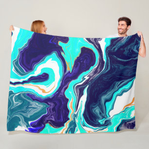 Blå, skalad, vit och Guld Marble Swirls Fleecefilt