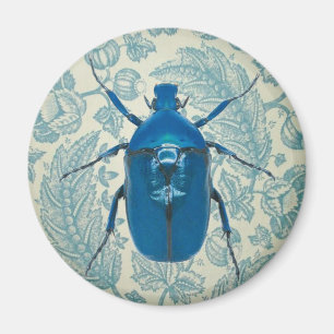 Blå skalbaggar på Feathery Blue Löv Magnet