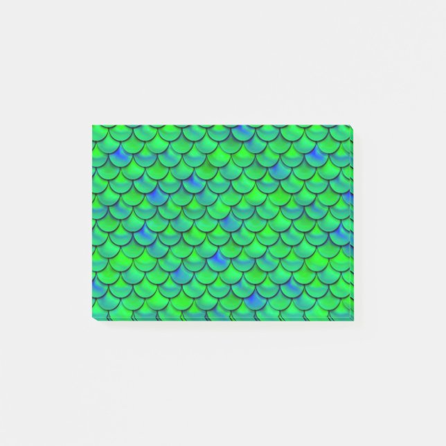 Blå skalor för fallande Grönt Post-it Block (Framsida)