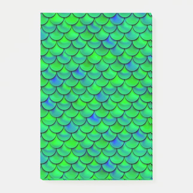 Blå skalor för fallande Grönt Post-it Block (Framsida)