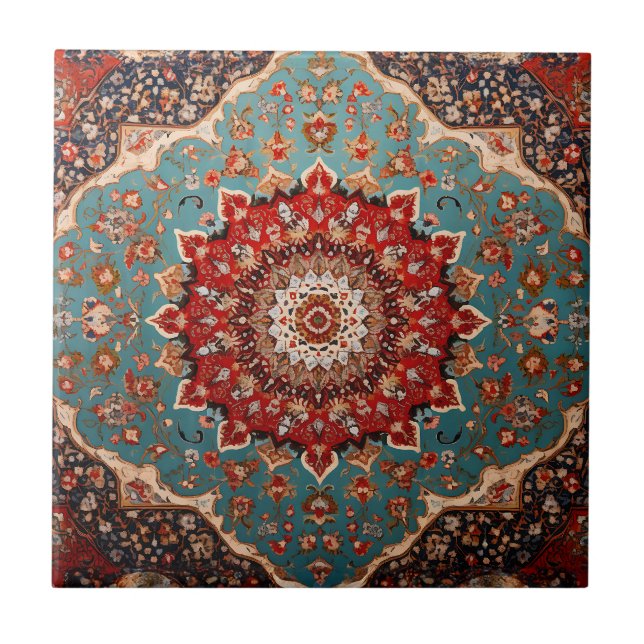 Blå skärpa för persian Mönster Red Cream Kakelplatta (Framsidan)