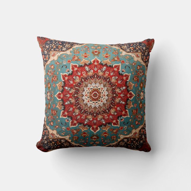 Blå skärpa för persian Mönster Red Cream Kudde (Framsida)