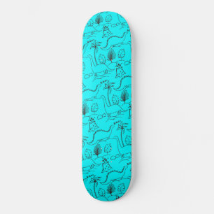Blå skateboard med dinosaurier.