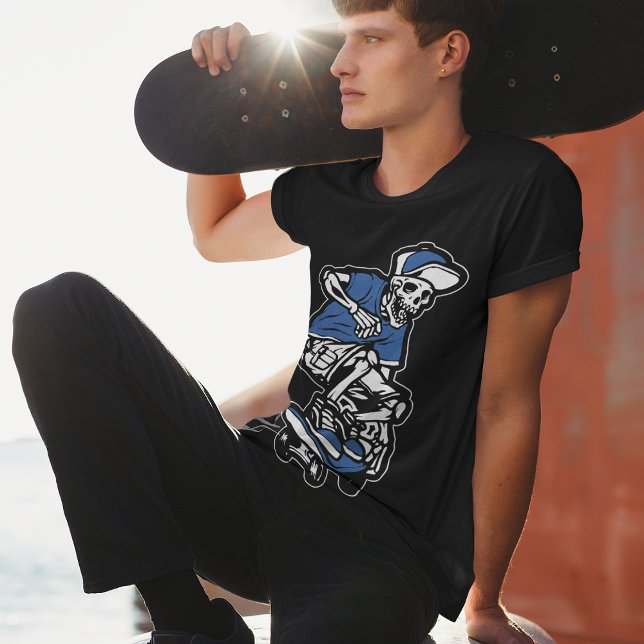 Blå Skeleton Riding Skateboard Coola Graphic Manar T Shirt (Skapare uppladdad)