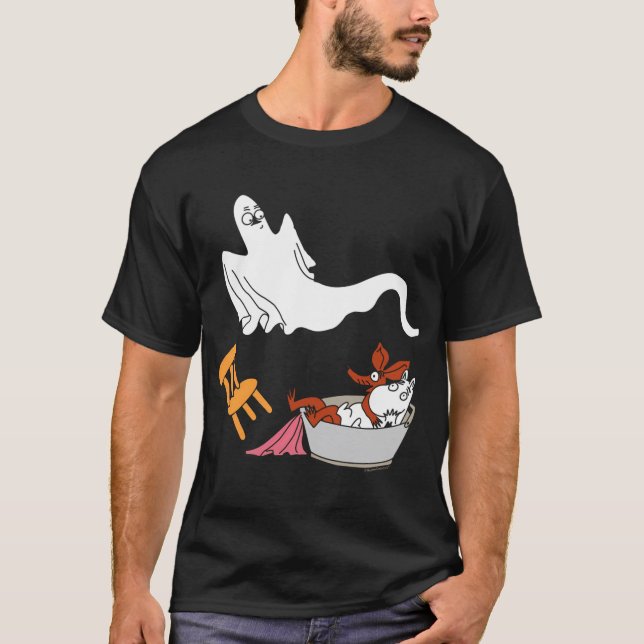 Blå Skidåkande Moomintroll Fast I Snö Vinterspel T Shirt (Framsida)