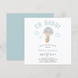 Blå Skog Teddybjörn Kanin Baby Shower Inbjudningar