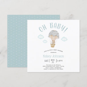 Blå Skog Teddybjörn Kanin Baby Shower Inbjudningar