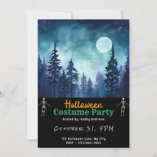 Blå skogen full Moon Black Halloween Inbjudningar