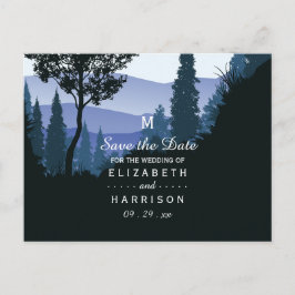 Blå Skogslandskap, Rustik Bröllops Kallelse Meddelande Vykort