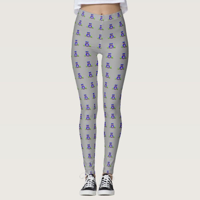 Blå Skogsuggla Leggings (Framsida)