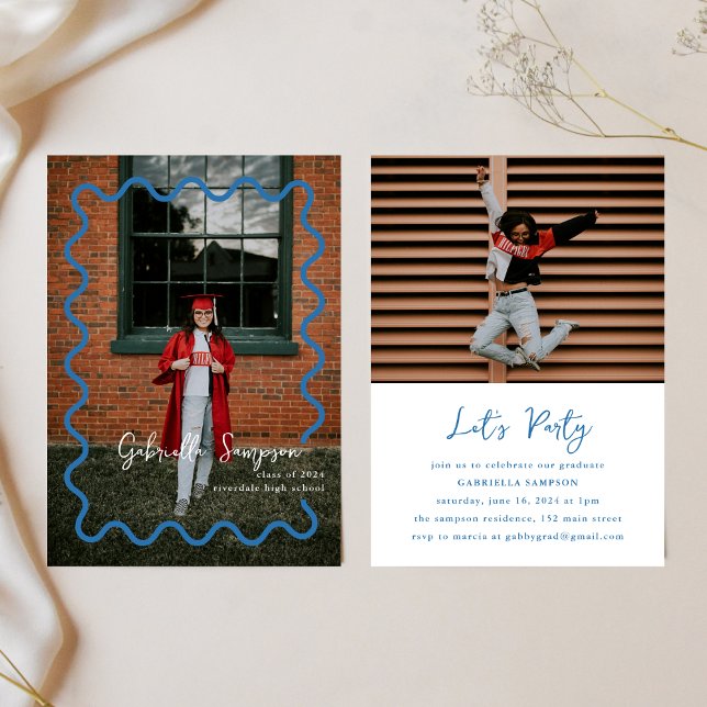 Blå skol färger Examen Fest Inbjudningar (Skapare uppladdad)