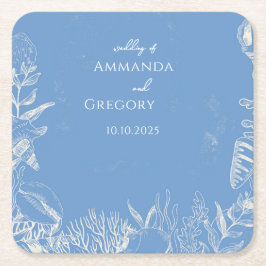 Blå sköldpadda, tema Bröllop Underlägg Papper Kvadrat