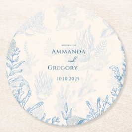 Blå sköldpadda, tema Bröllop Underlägg Papper Rund