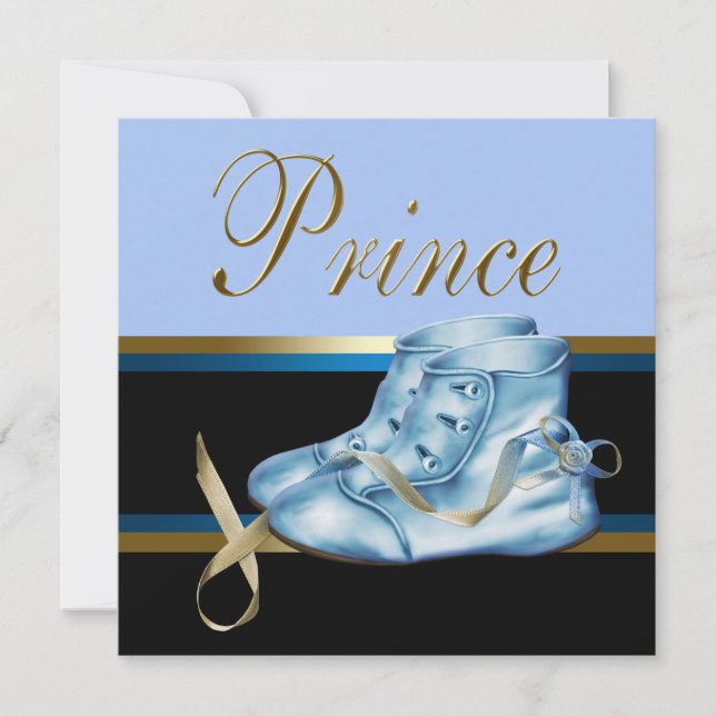 Blå skor Black Guld Krona Prince Baby Shower Inbjudningar (Framsida)