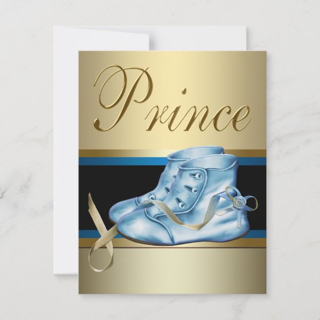 Blå skor Black Guld Krona Prince Baby Shower Inbjudningar (Framsida)