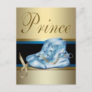 Blå skor Svart Guld Kronprins Baby Shower Inbjudningar