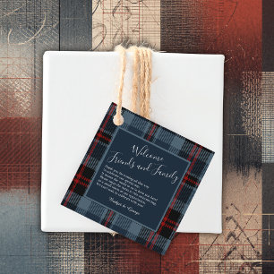 blå skotsk tartan bröllop gåvor etiketter