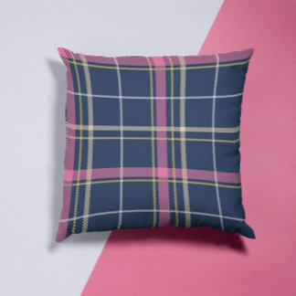 Blå skotsk tartan Play Rosa White Rand Kudde