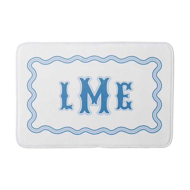 Blå skräddarsydd scalloped monogram badrumsmatta (Framsidan)
