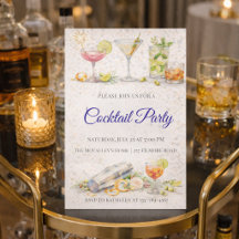Blå Skript Cocktail Natt Inbjudan